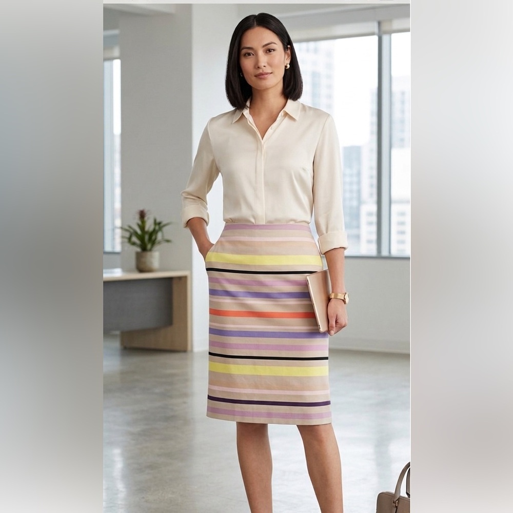 Lord & Taylor Striped Rainbow Colorblock Pencil skirt size 8